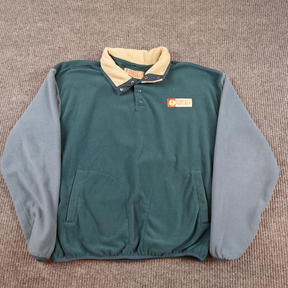 Parks Project Fleece Snap Pullover Mens Small Green Collared Pockets Sweatshirt